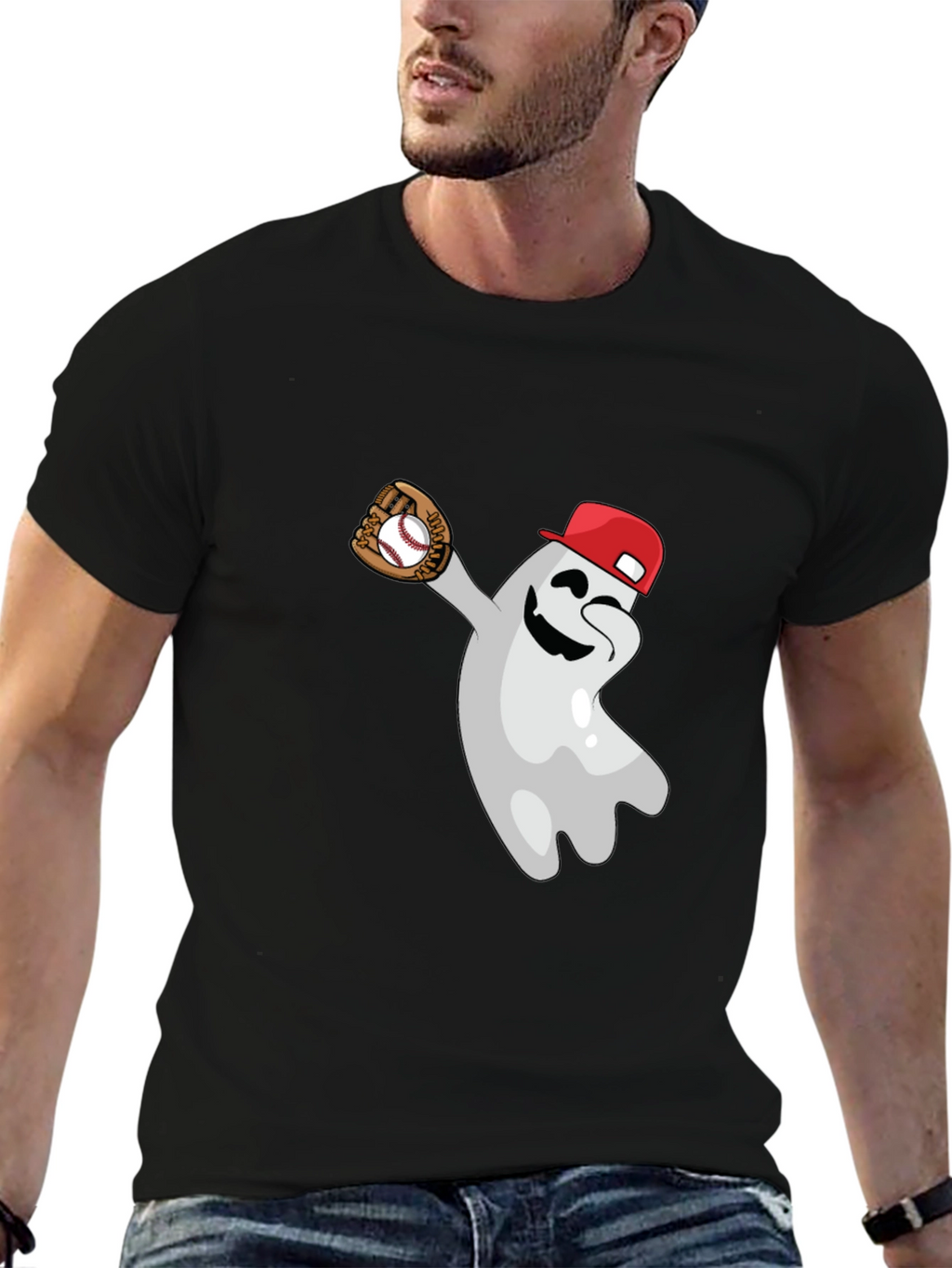 Baseball Ghost Graphic Tee - Funny Halloween Shirt