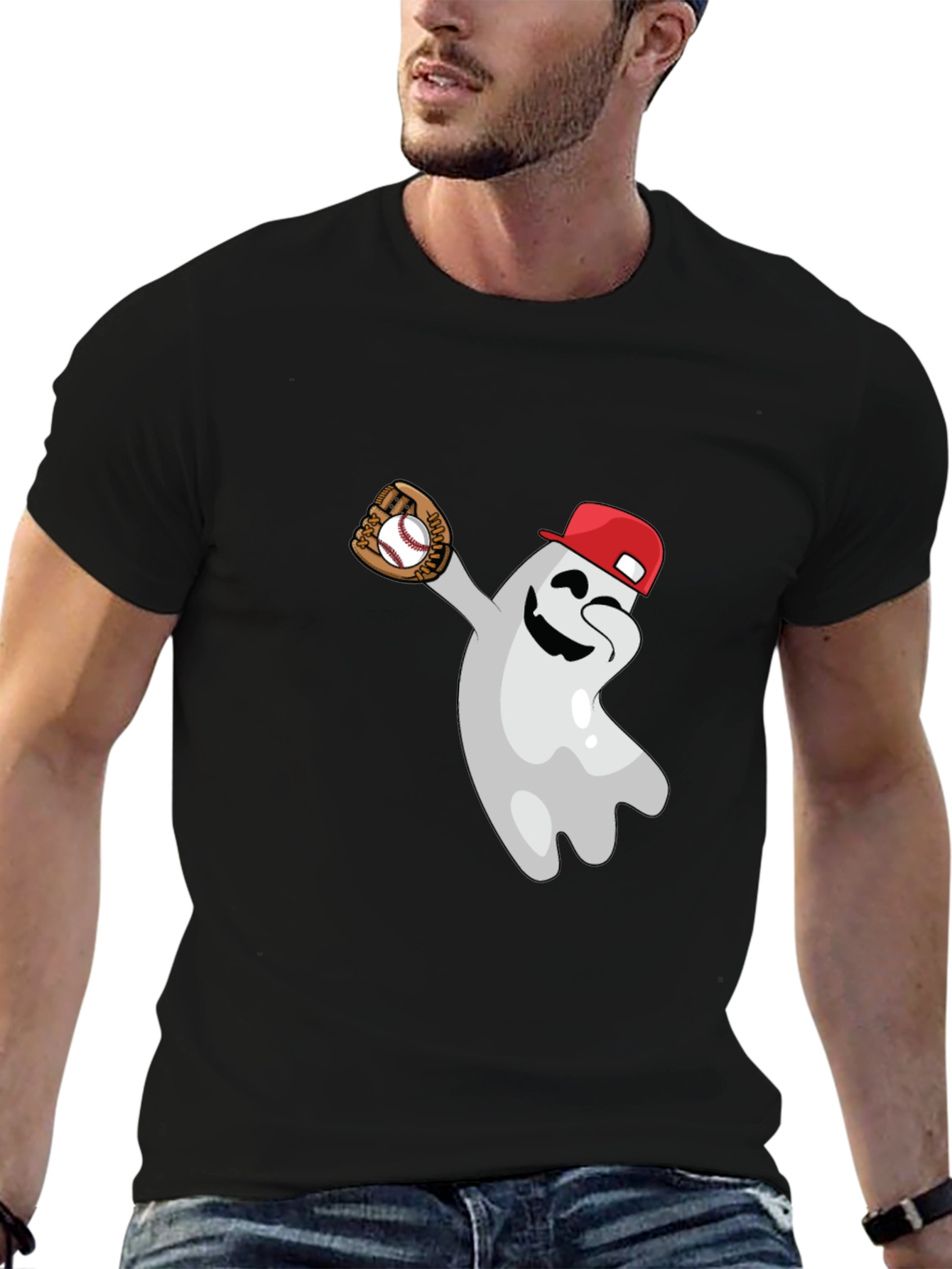 Baseball Ghost Graphic Tee - Funny Halloween Shirt