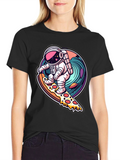 Astronaut Pizza Surfing Black T-Shirt
