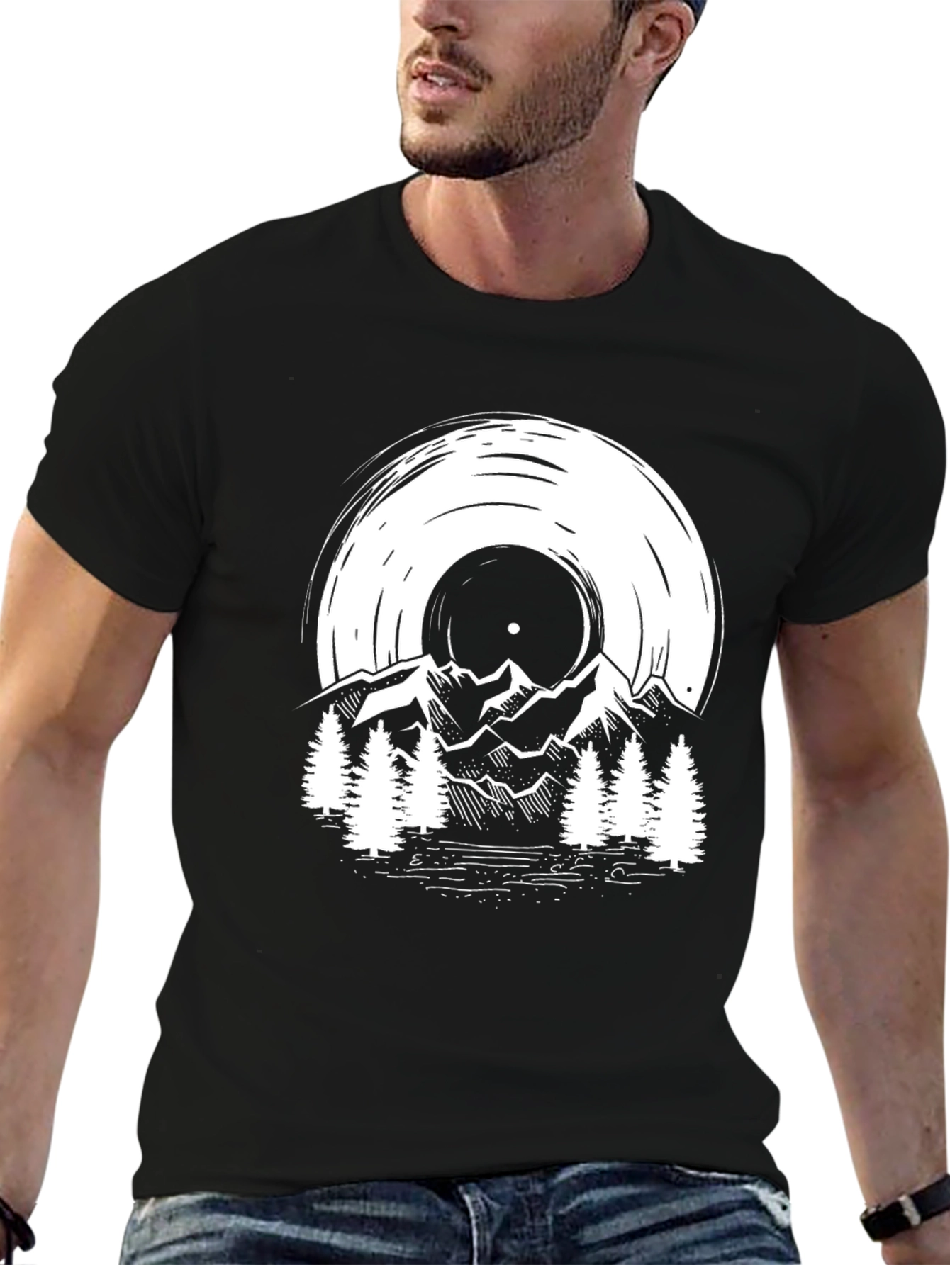 Vinyl Record Mountain Scene Graphic Tee