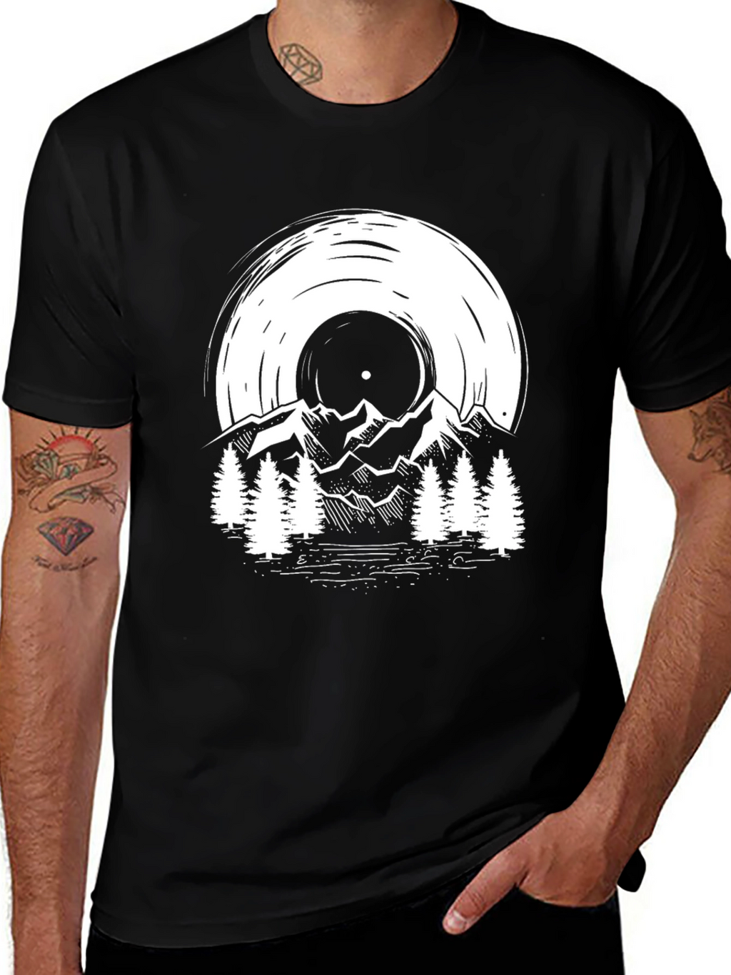 Vinyl Record Mountain Scene Graphic Tee