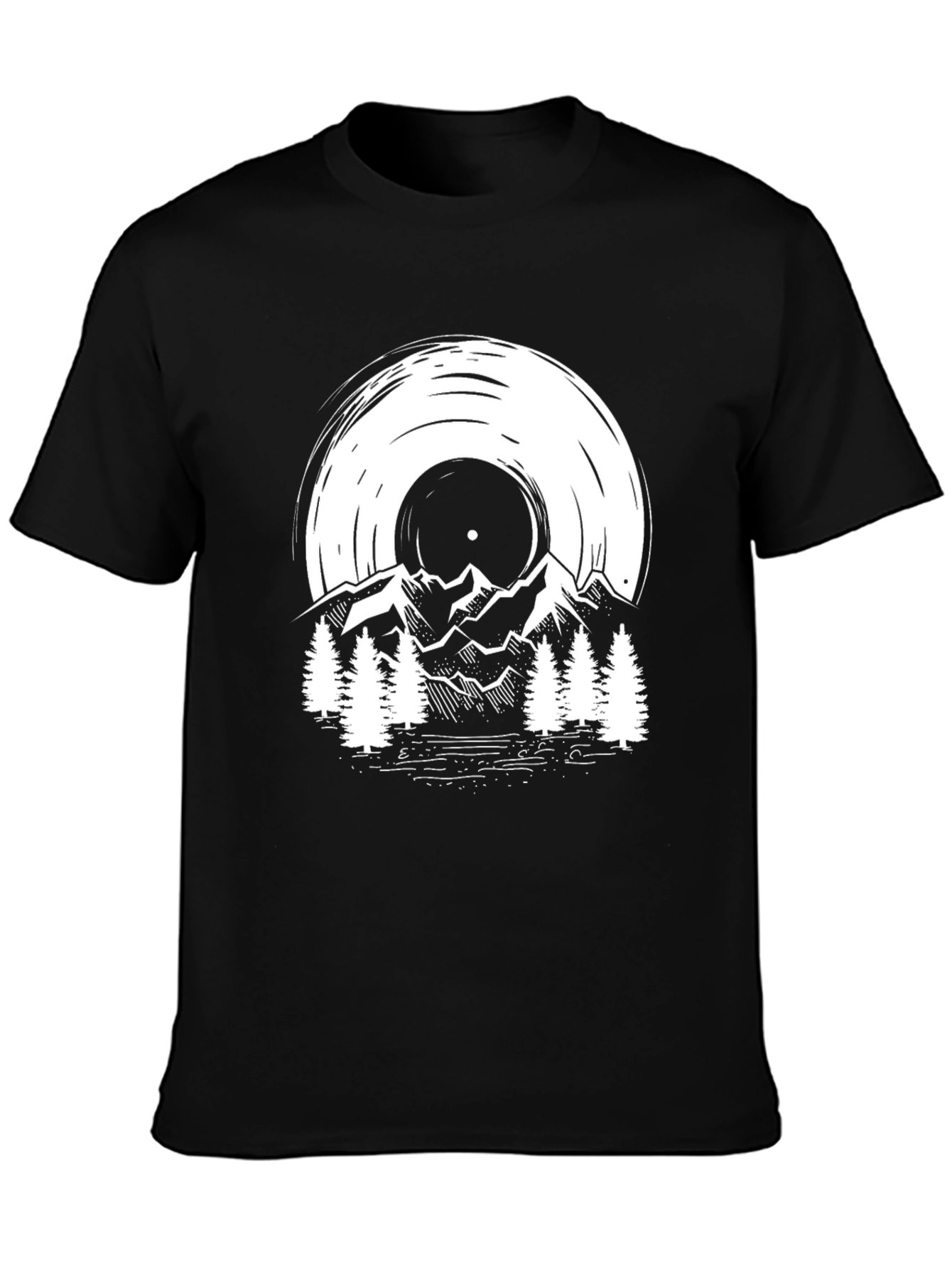 Vinyl Record Mountain Scene Graphic Tee