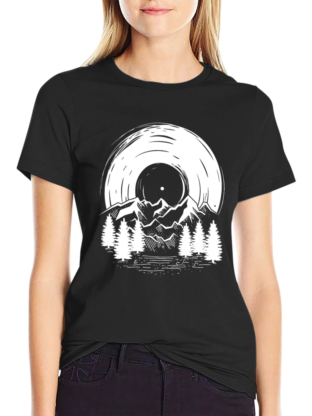 Vinyl Record Mountain Scene Graphic Tee