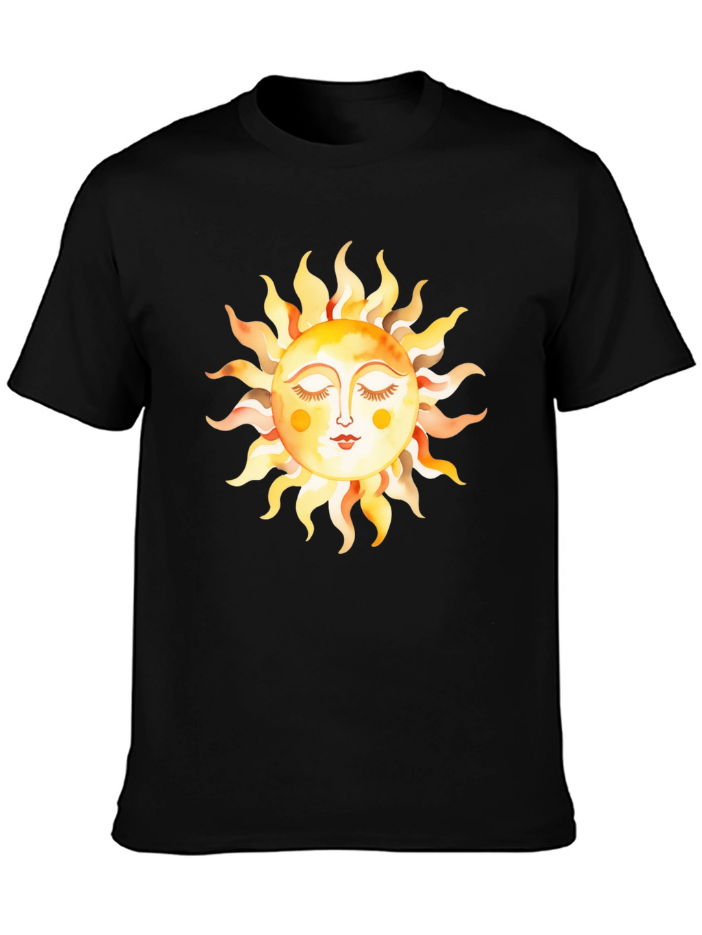 Boho Sun Graphic Tee - Soft Black Cotton T-Shirt