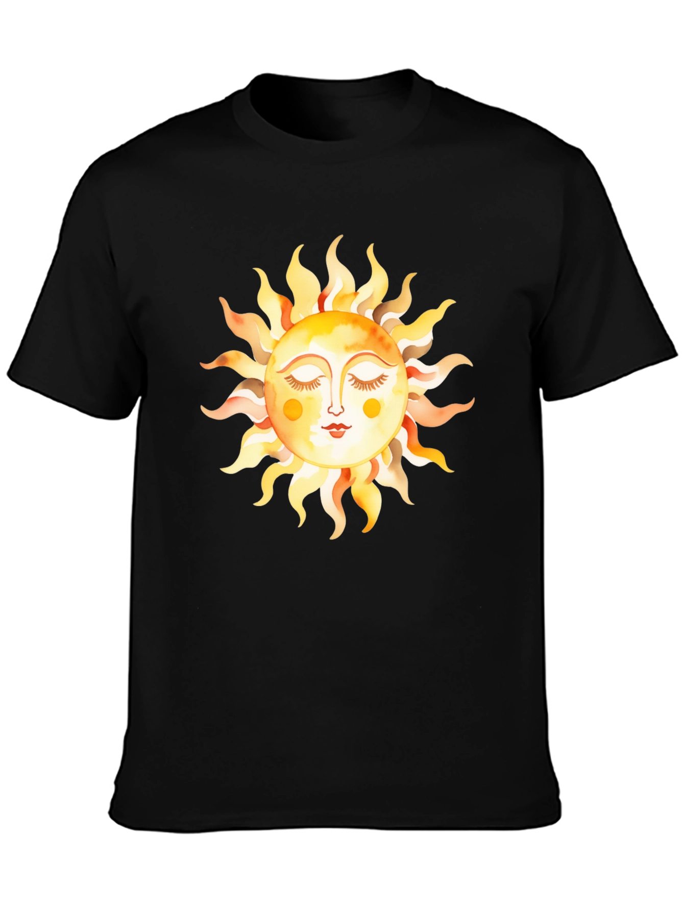 Boho Sun Graphic Tee - Soft Black Cotton T-Shirt