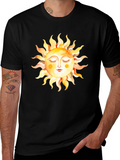 Boho Sun Graphic Tee - Soft Black Cotton T-Shirt