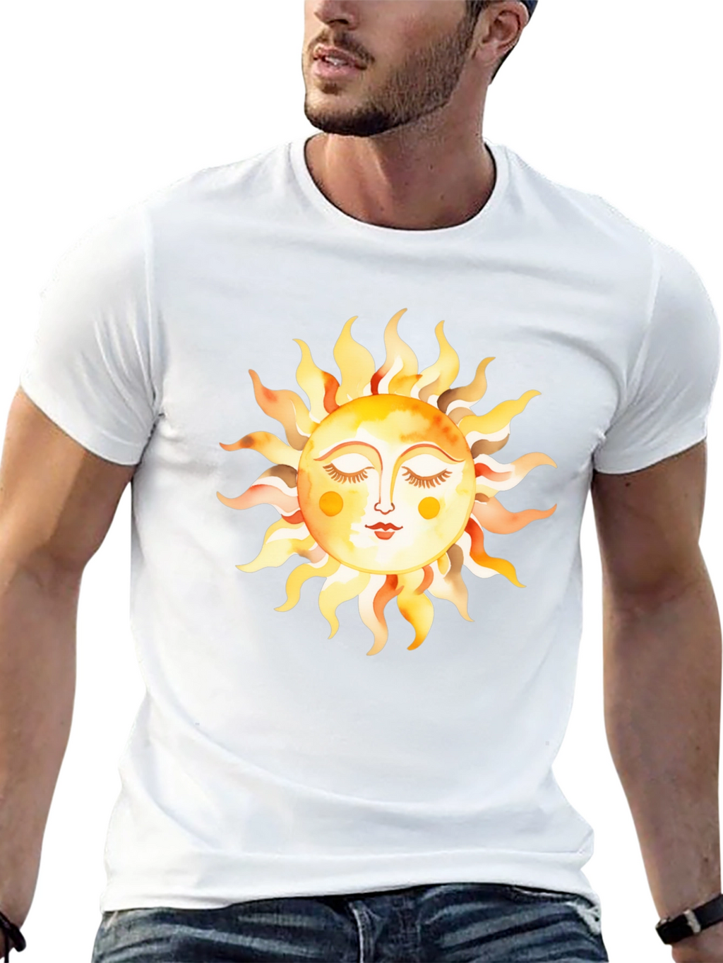 Boho Sun Graphic Tee - Soft Black Cotton T-Shirt