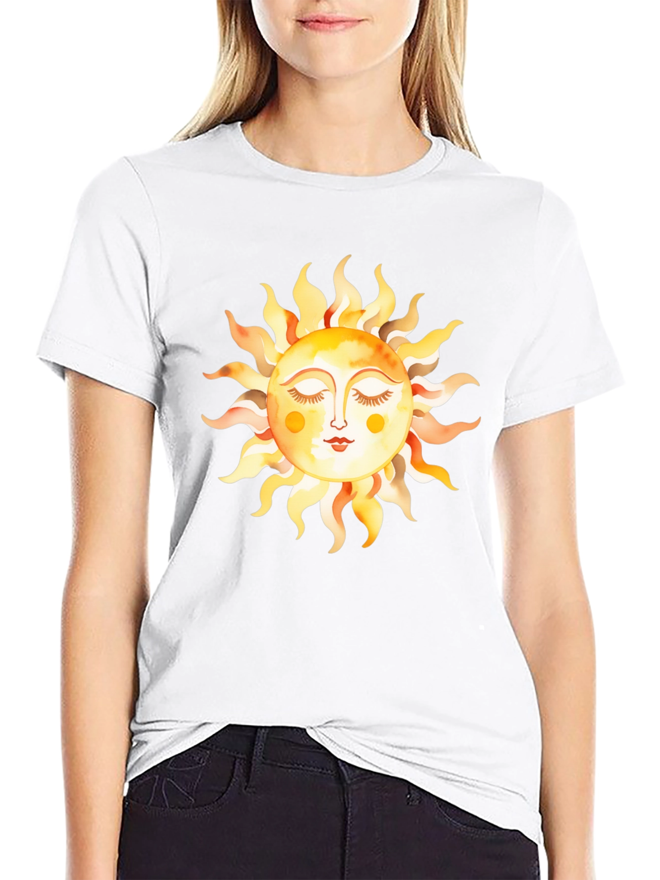 Boho Sun Graphic Tee - Soft Black Cotton T-Shirt