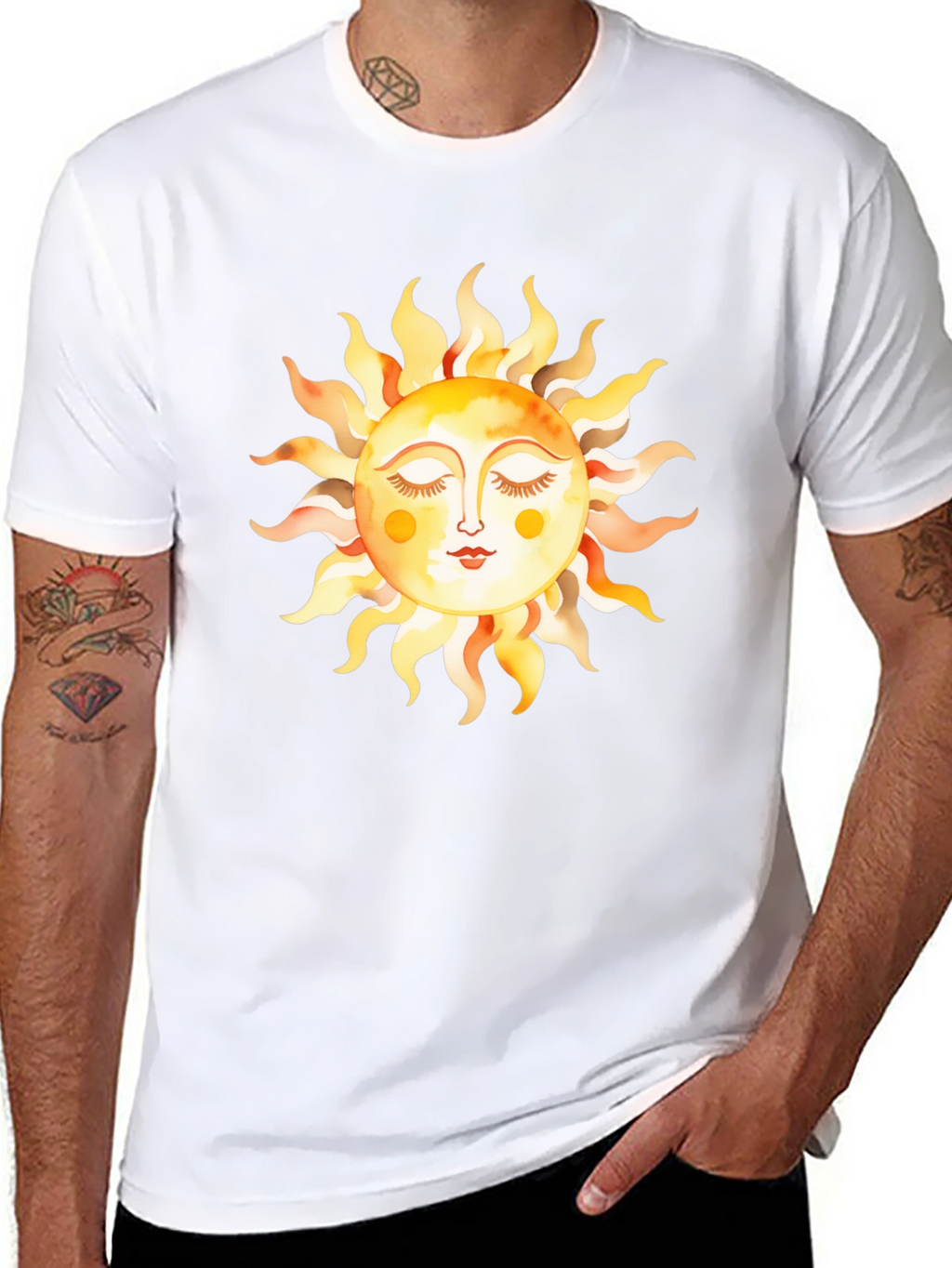 Boho Sun Graphic Tee - Soft Black Cotton T-Shirt
