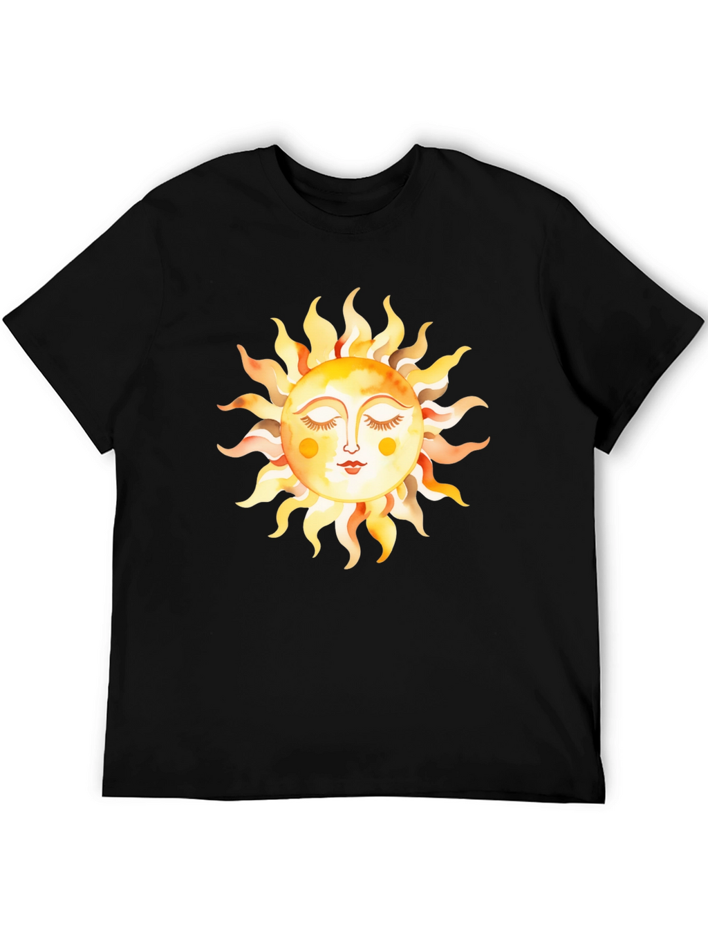 Boho Sun Graphic Tee - Soft Black Cotton T-Shirt