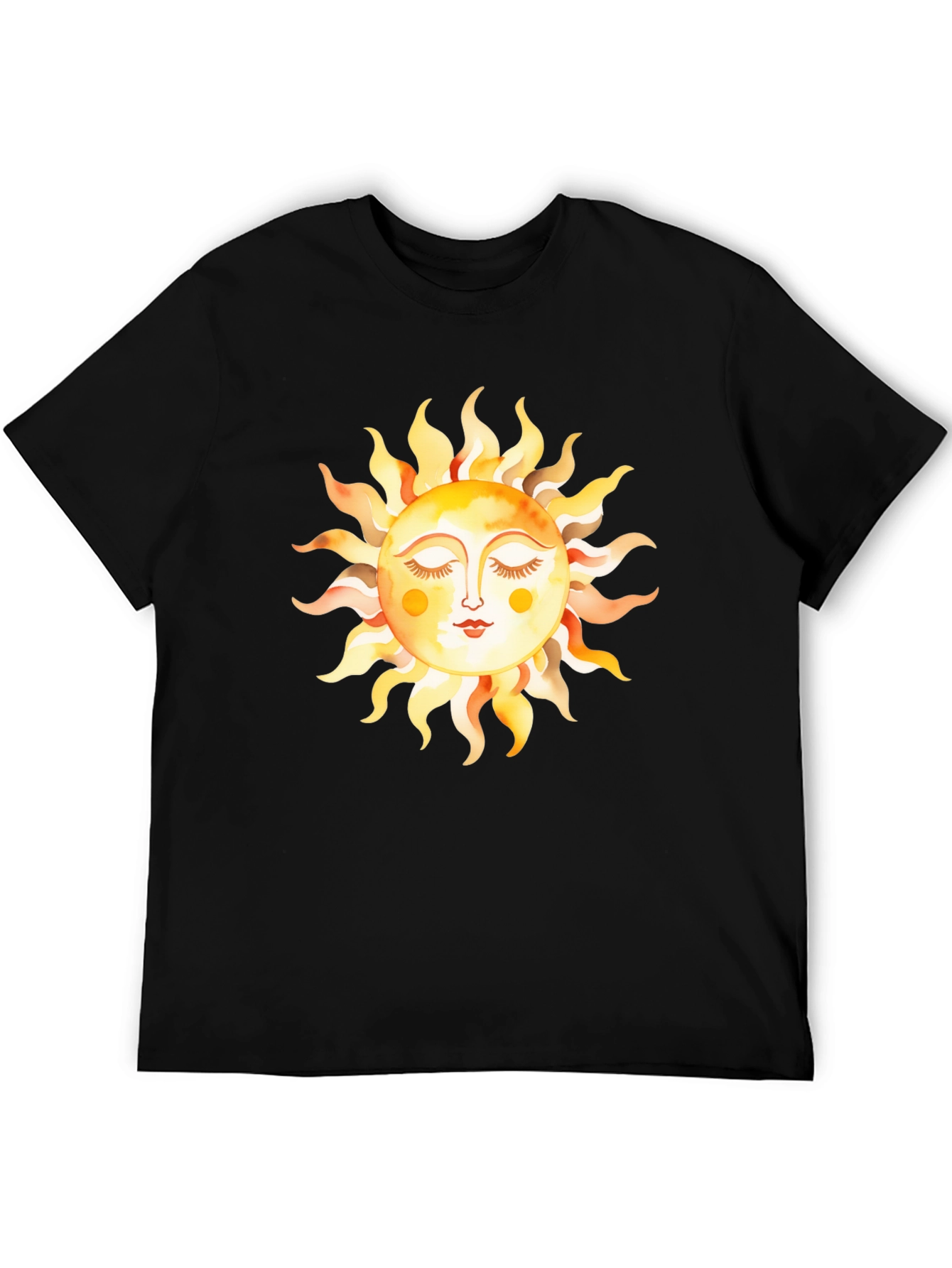 Boho Sun Graphic Tee - Soft Black Cotton T-Shirt