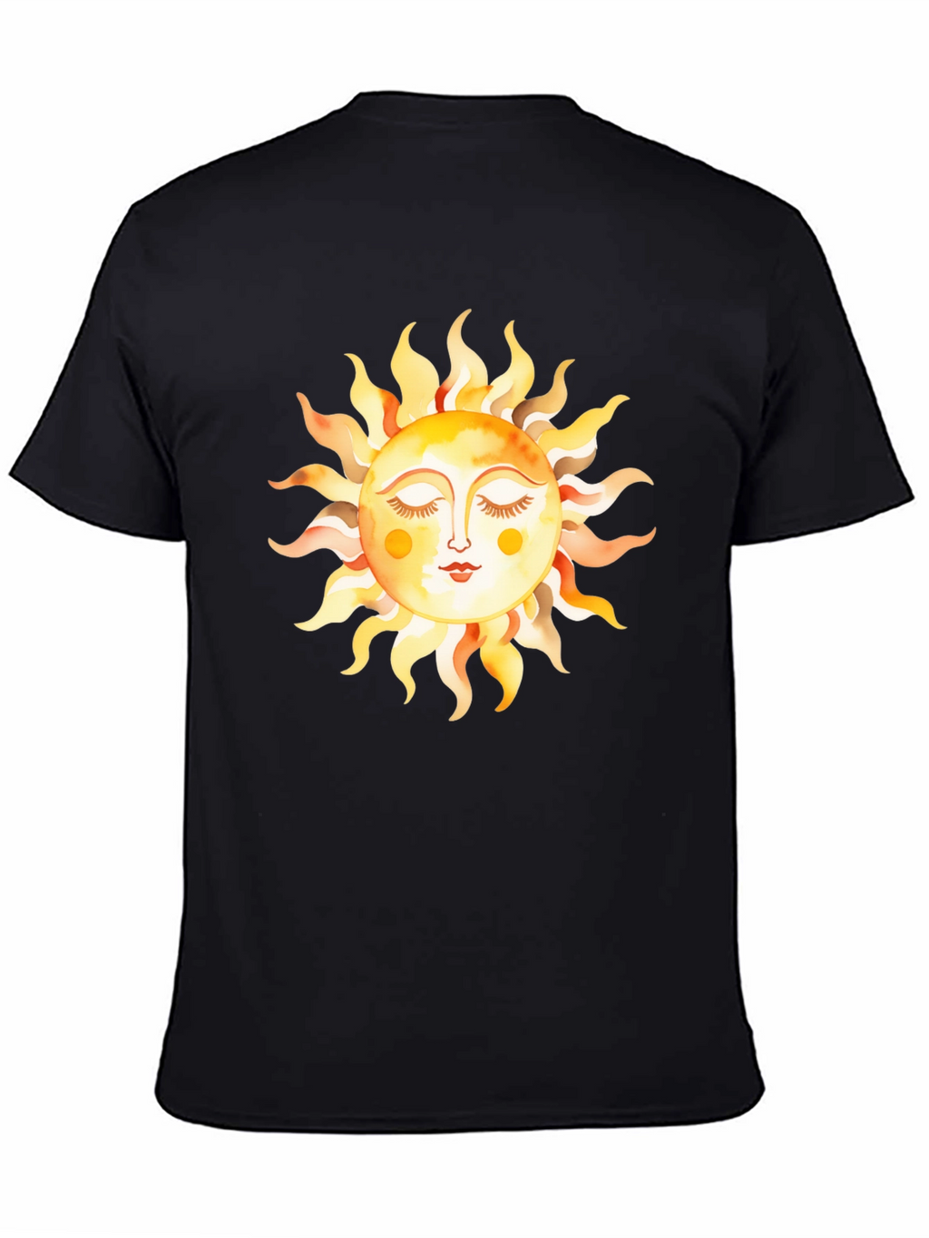 Boho Sun Graphic Tee - Soft Black Cotton T-Shirt