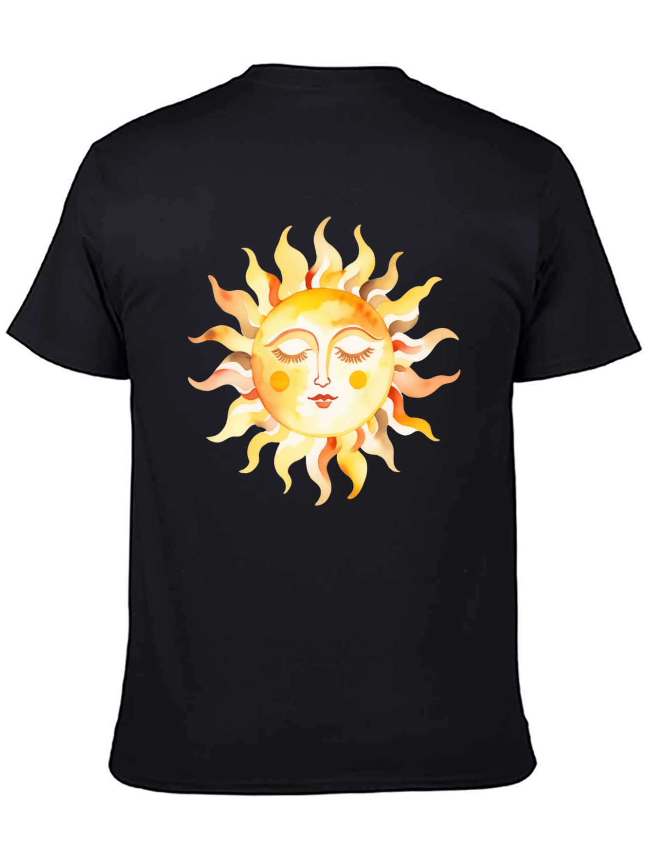 Boho Sun Graphic Tee - Soft Black Cotton T-Shirt