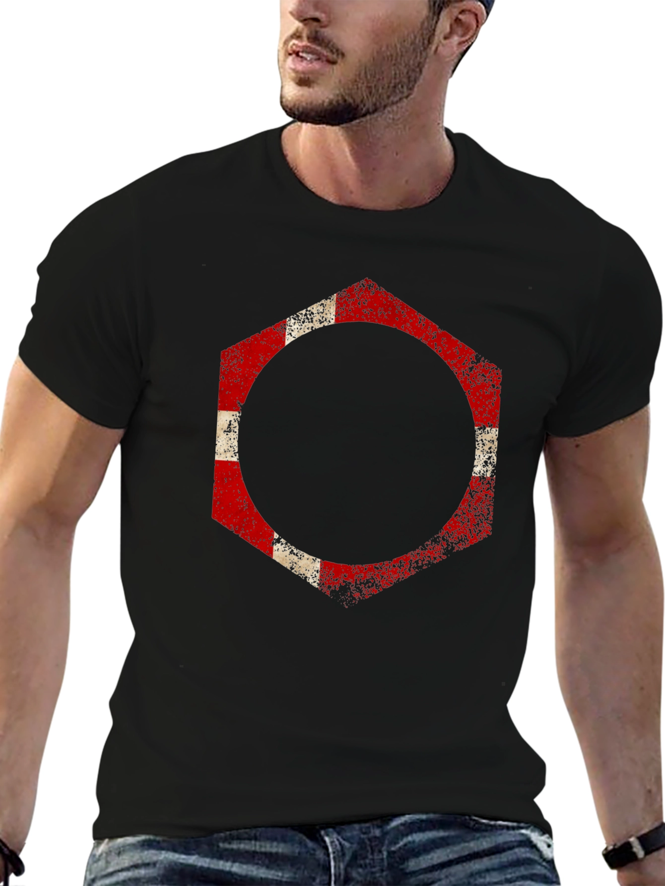 Denmark Flag Hexagon Graphic T-Shirt