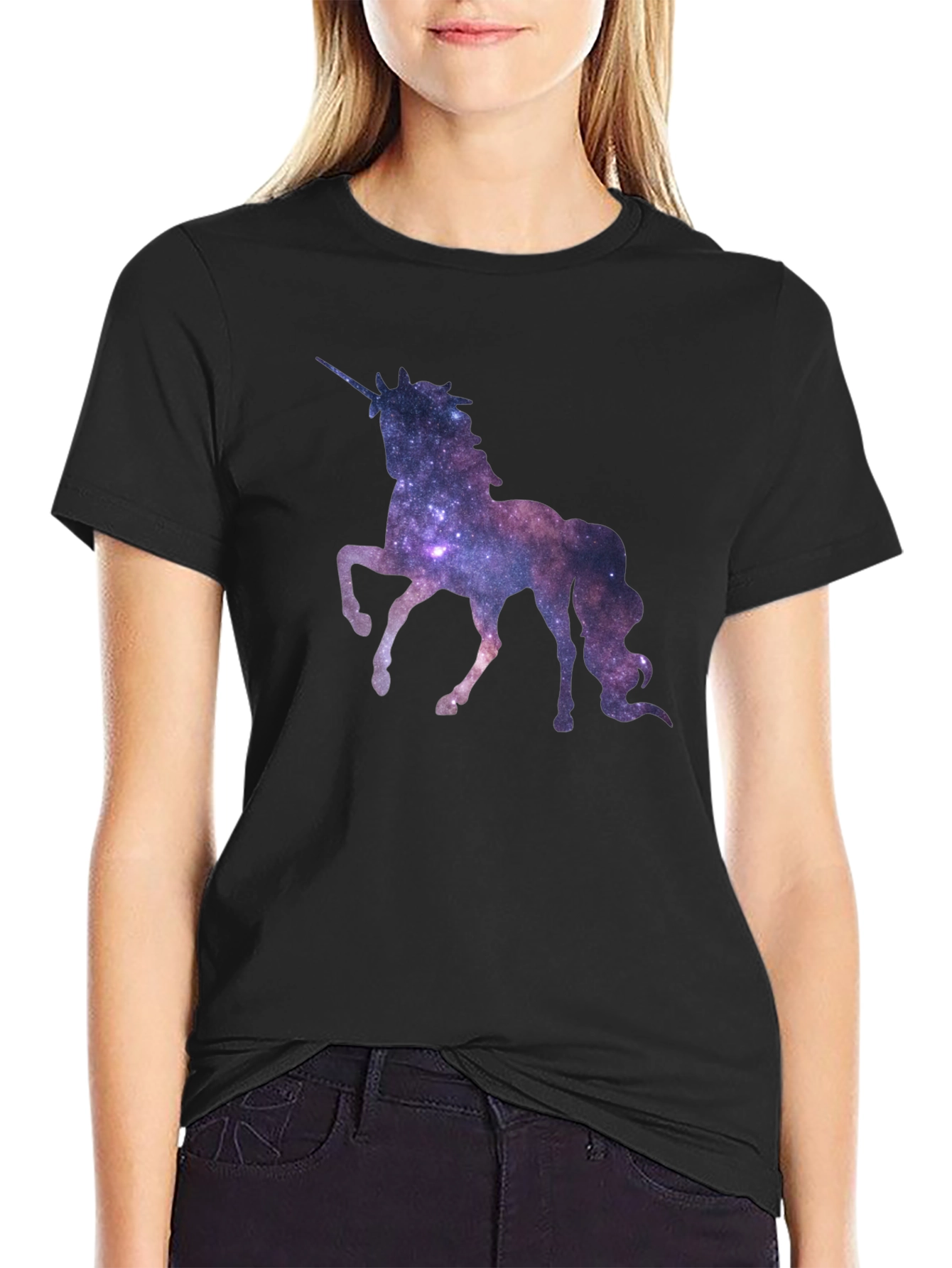 Galaxy Unicorn Graphic Tee - Black Cotton T-Shirt