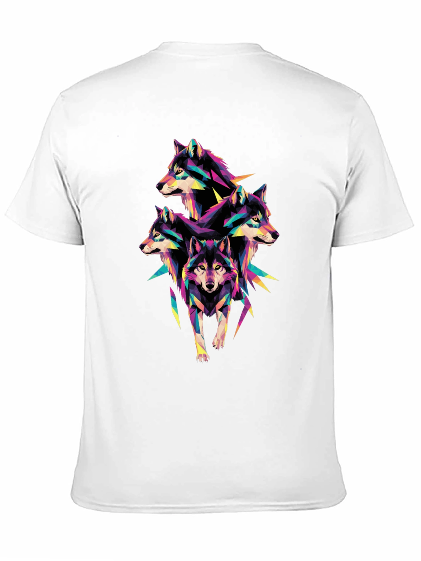 Geometric Wolf Pack T-Shirt - Unique Colorful Design