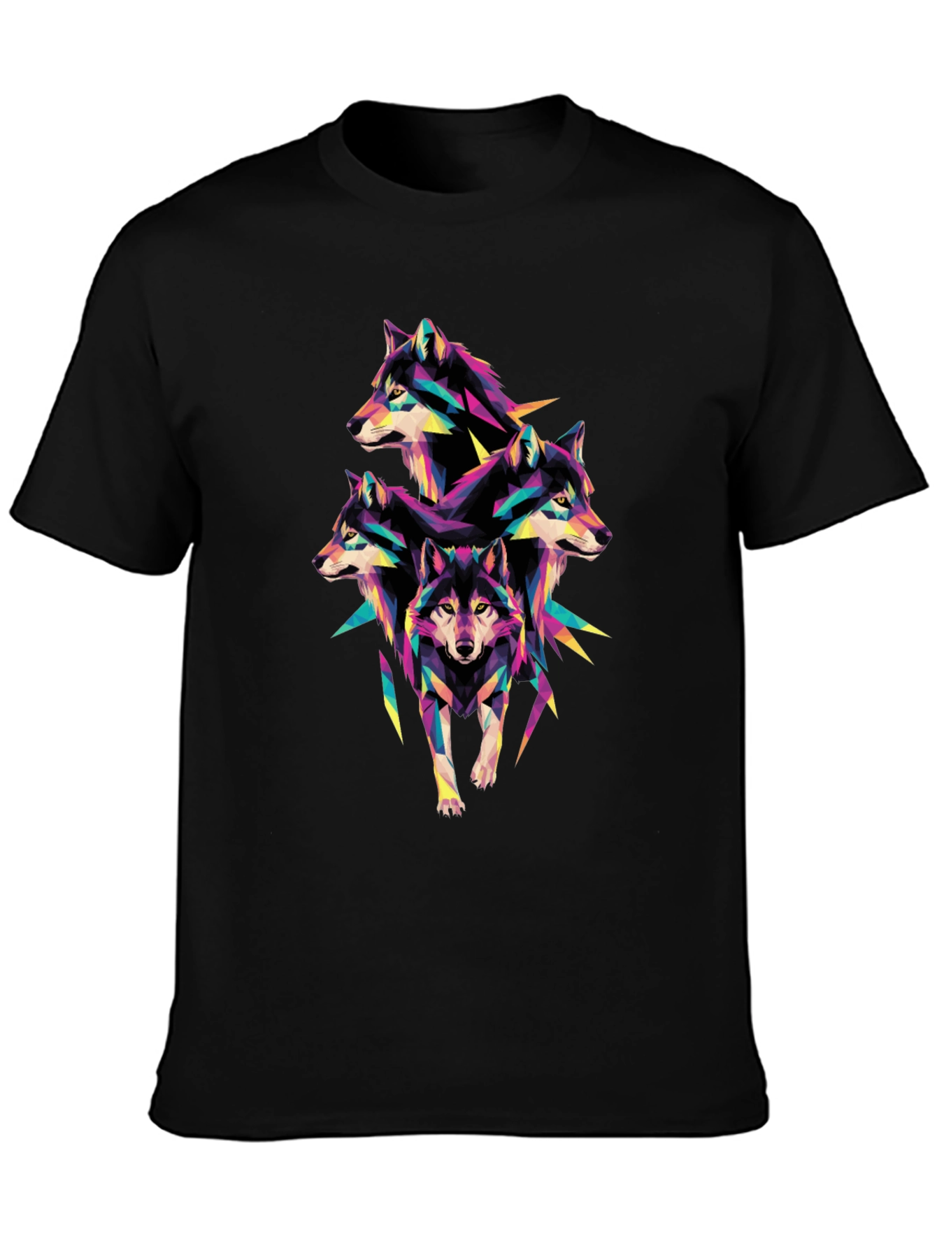 Geometric Wolf Pack T-Shirt - Unique Colorful Design
