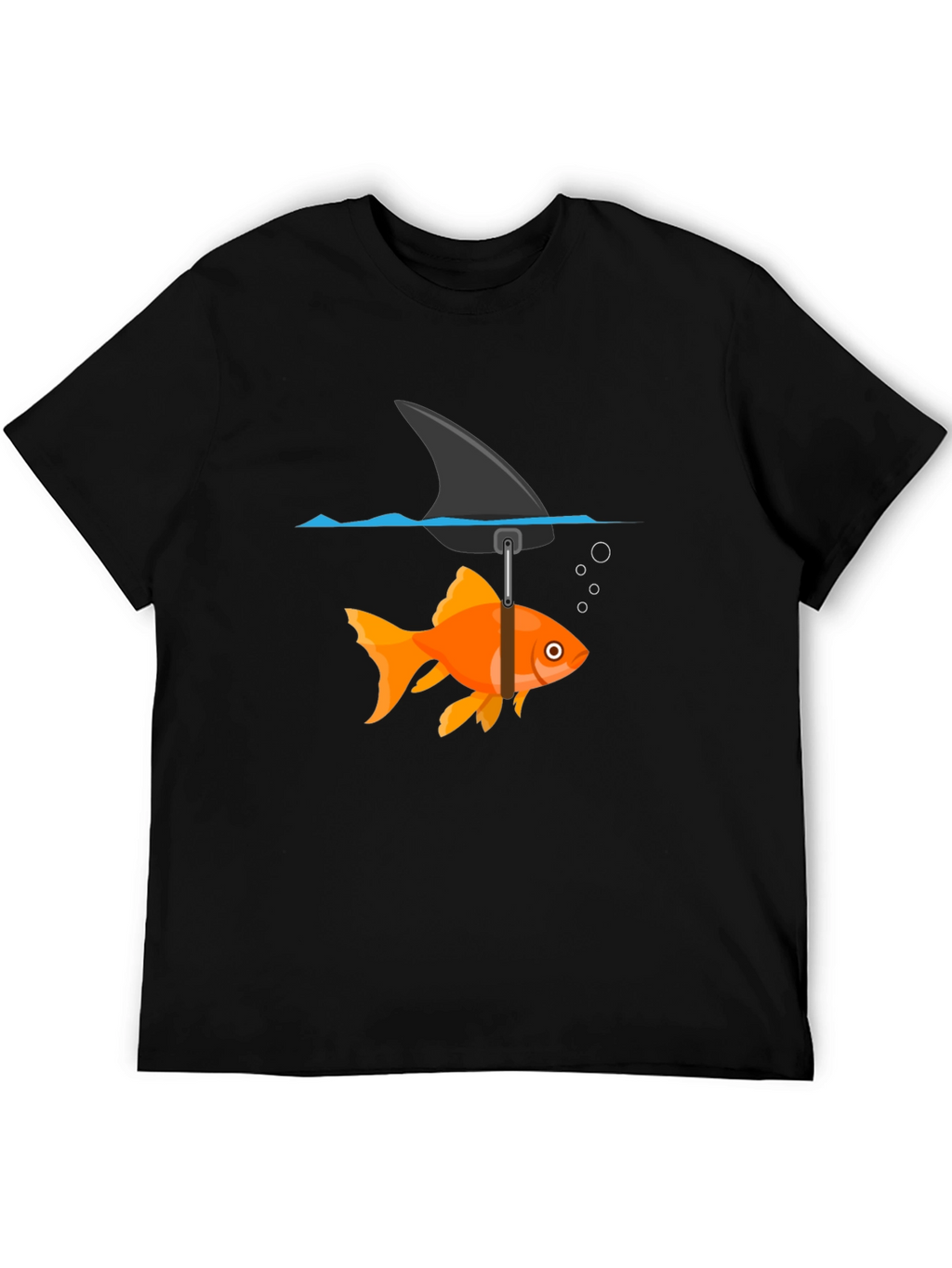 Funny Goldfish Shark Fin Black T-Shirt