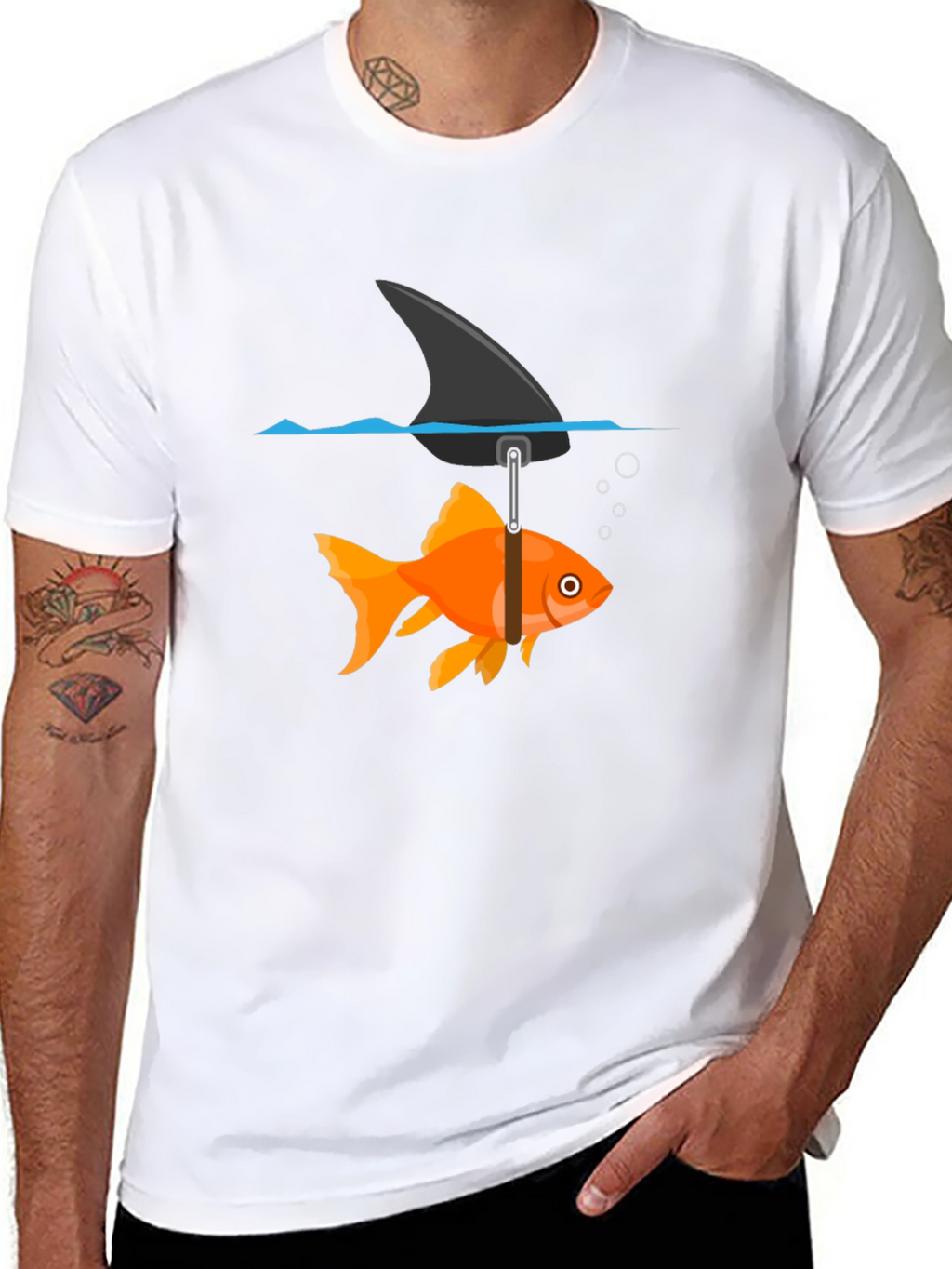 Funny Goldfish Shark Fin Black T-Shirt