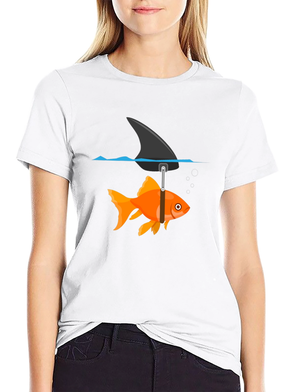 Funny Goldfish Shark Fin Black T-Shirt
