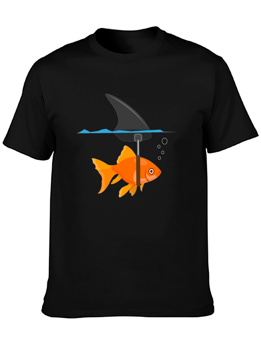 Funny Goldfish Shark Fin Black T-Shirt