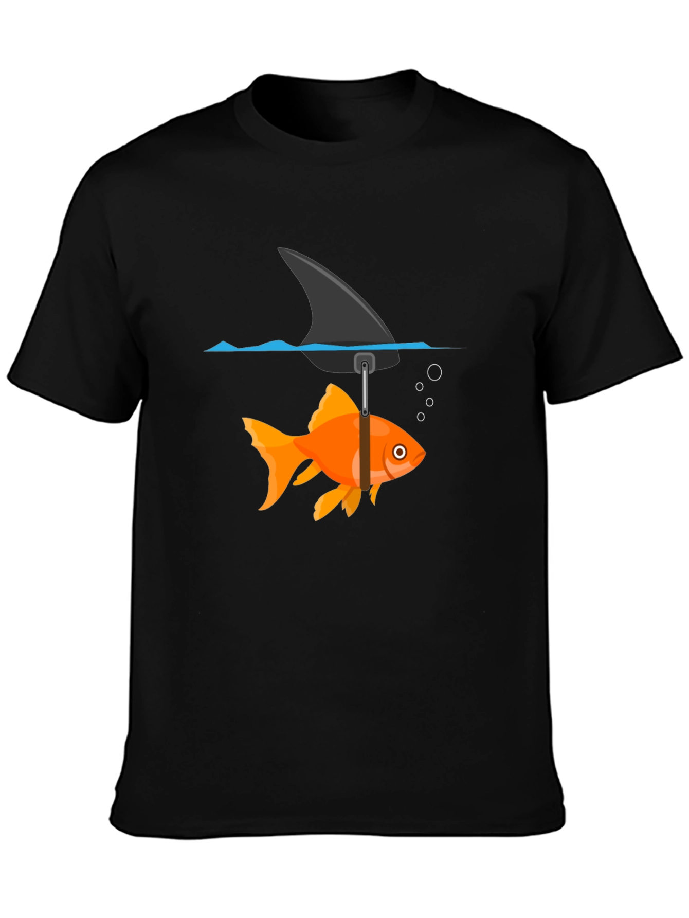 Funny Goldfish Shark Fin Black T-Shirt