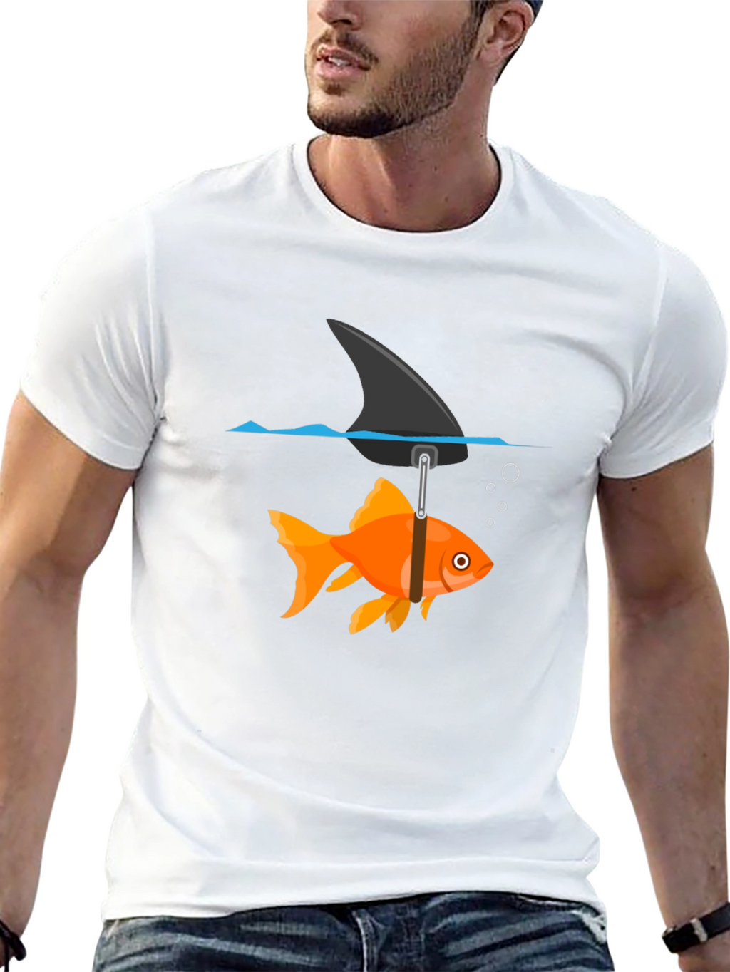 Funny Goldfish Shark Fin Black T-Shirt