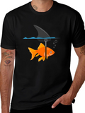 Funny Goldfish Shark Fin Black T-Shirt