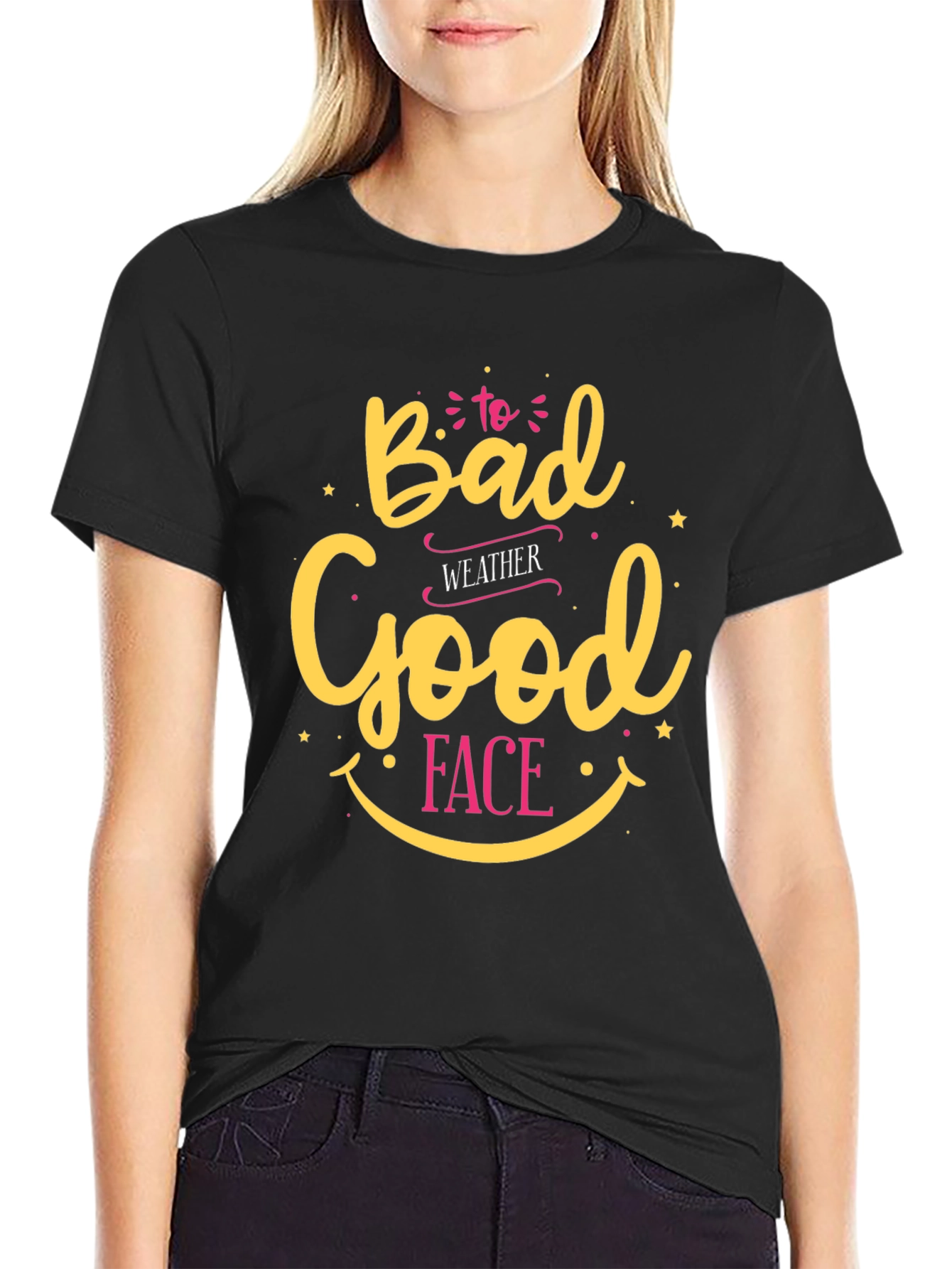 Bad Weather Good Face Black Graphic Tee