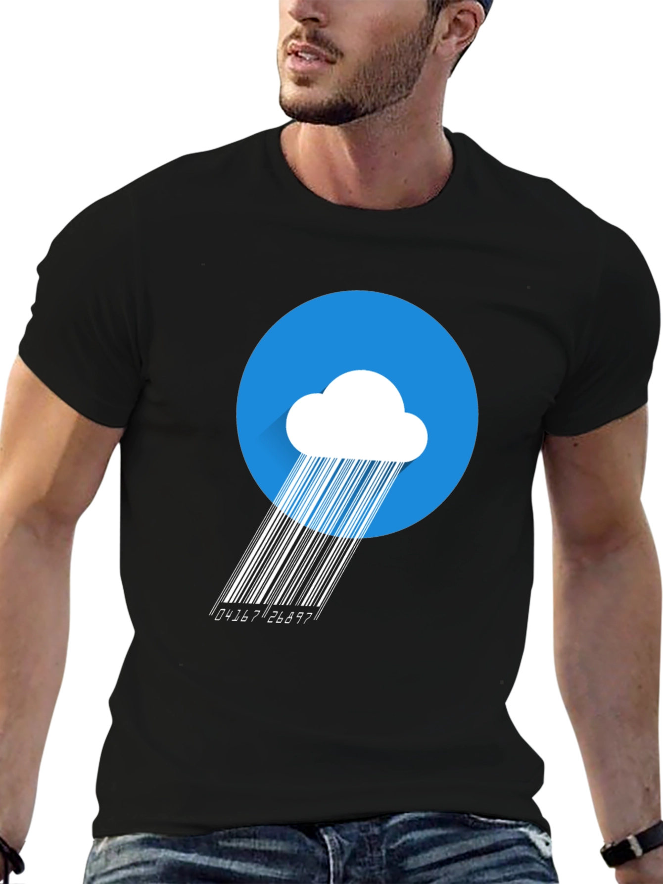 Modern Barcode Rain Cloud Graphic T-Shirt