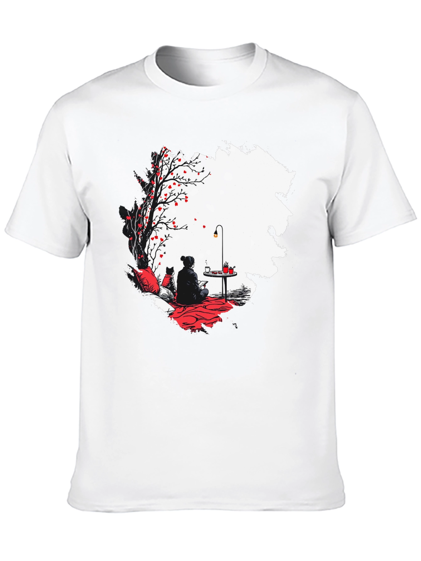 Black T-Shirt with Serene Scene Graphic