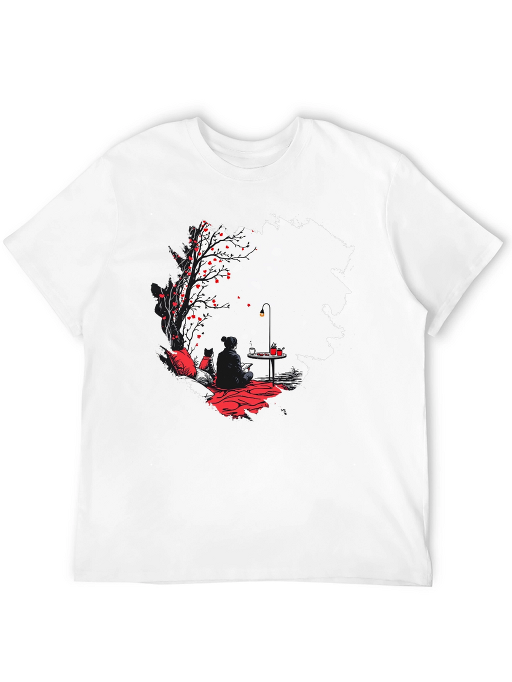 Black T-Shirt with Serene Scene Graphic