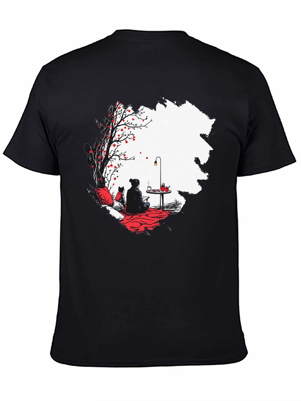 Black T-Shirt with Serene Scene Graphic
