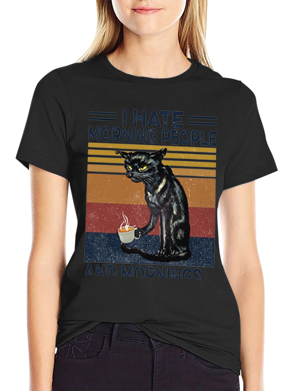 I Hate Morning People Cat Graphic T-Shirt