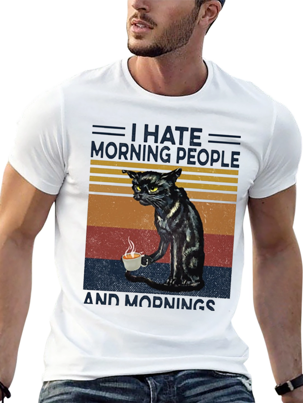 I Hate Morning People Cat Graphic T-Shirt