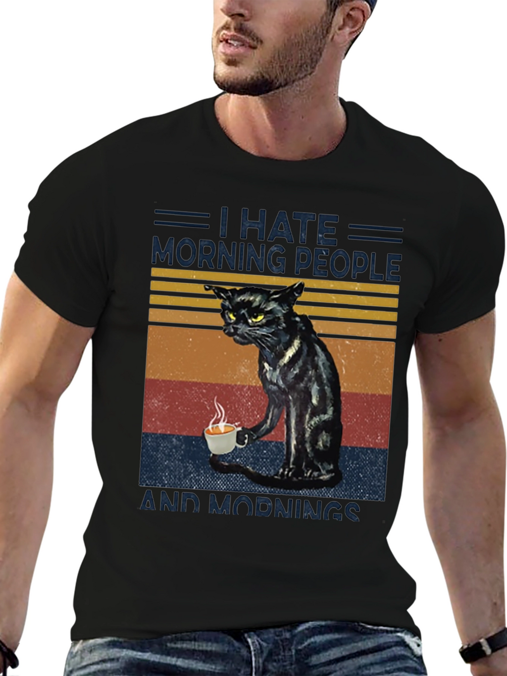 I Hate Morning People Cat Graphic T-Shirt