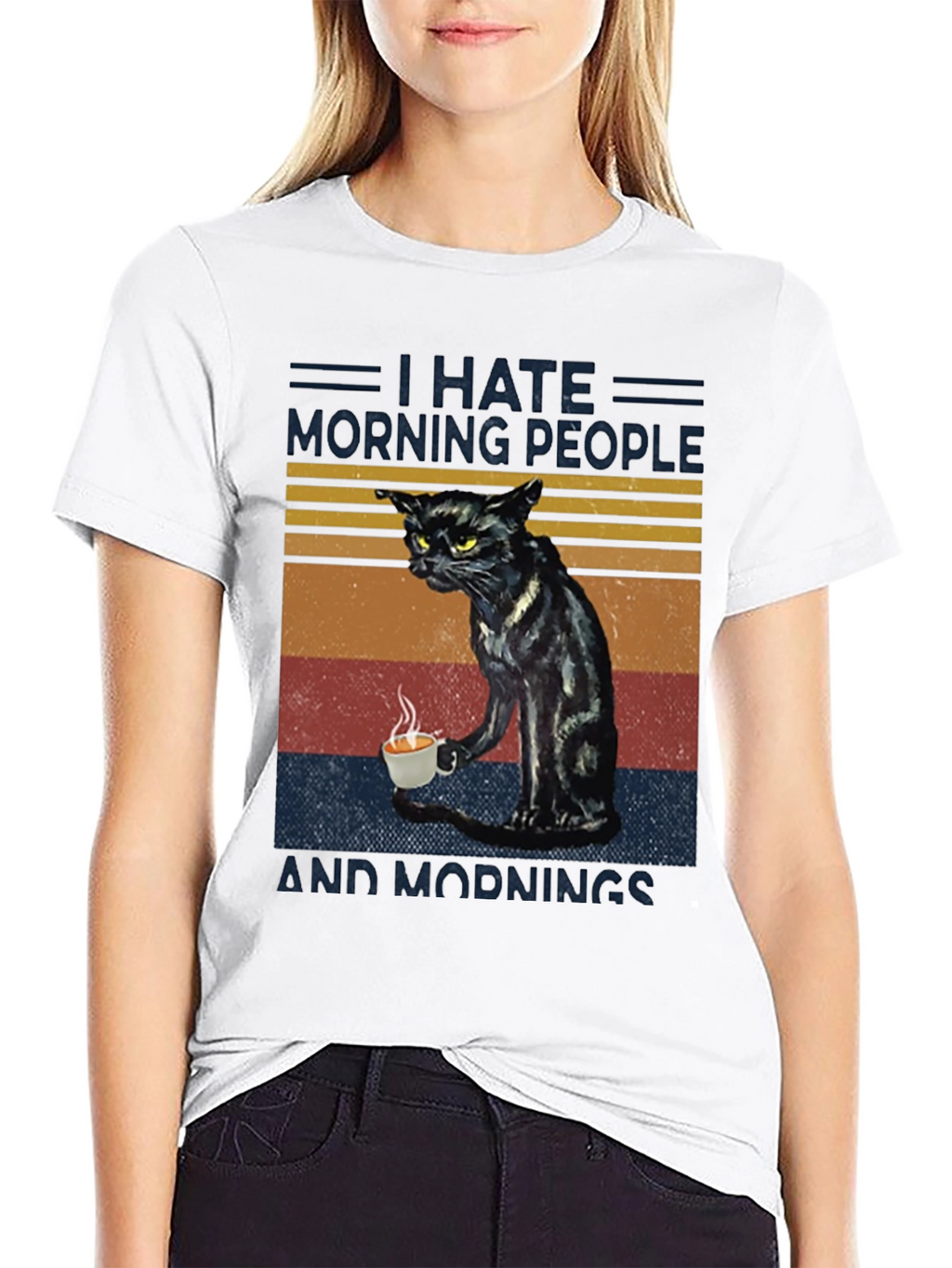 I Hate Morning People Cat Graphic T-Shirt