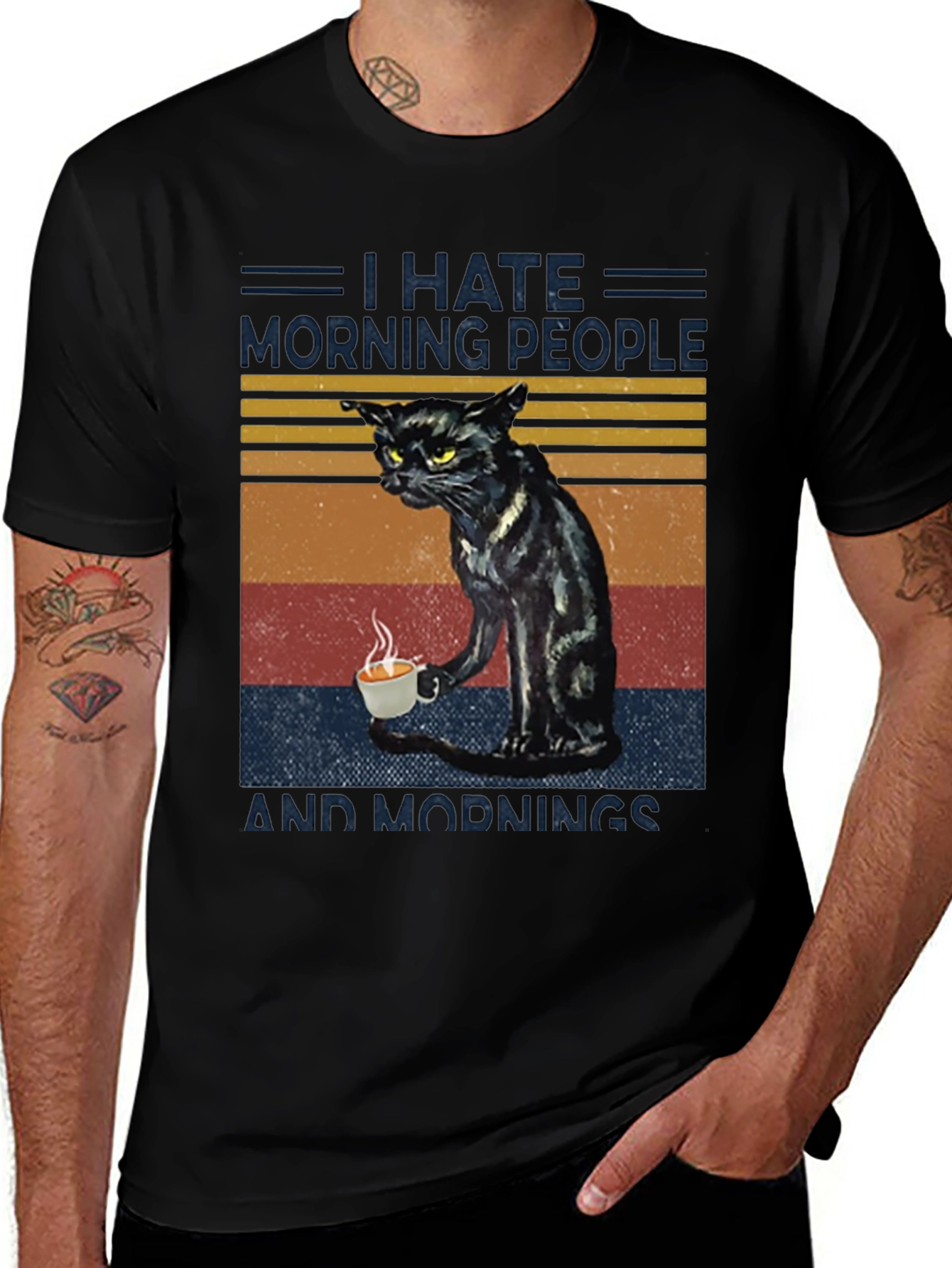 I Hate Morning People Cat Graphic T-Shirt
