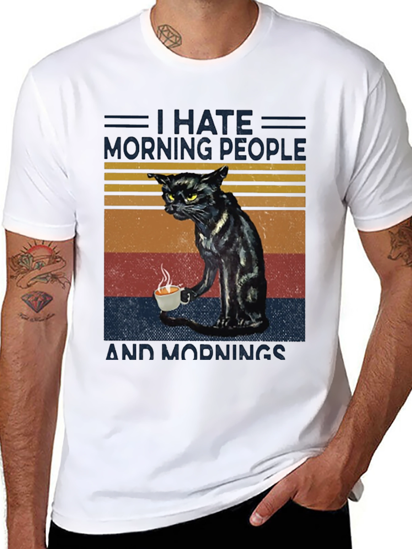 I Hate Morning People Cat Graphic T-Shirt