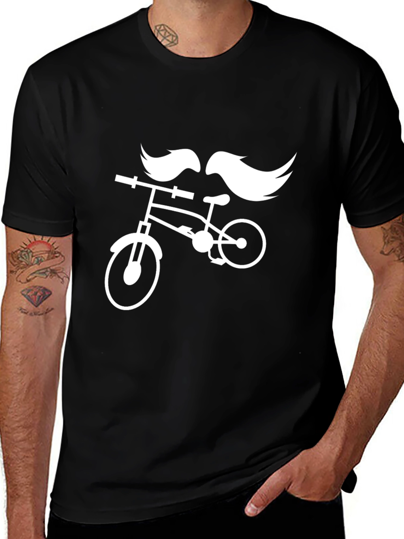 Cool Mustache Bike Black Graphic Tee