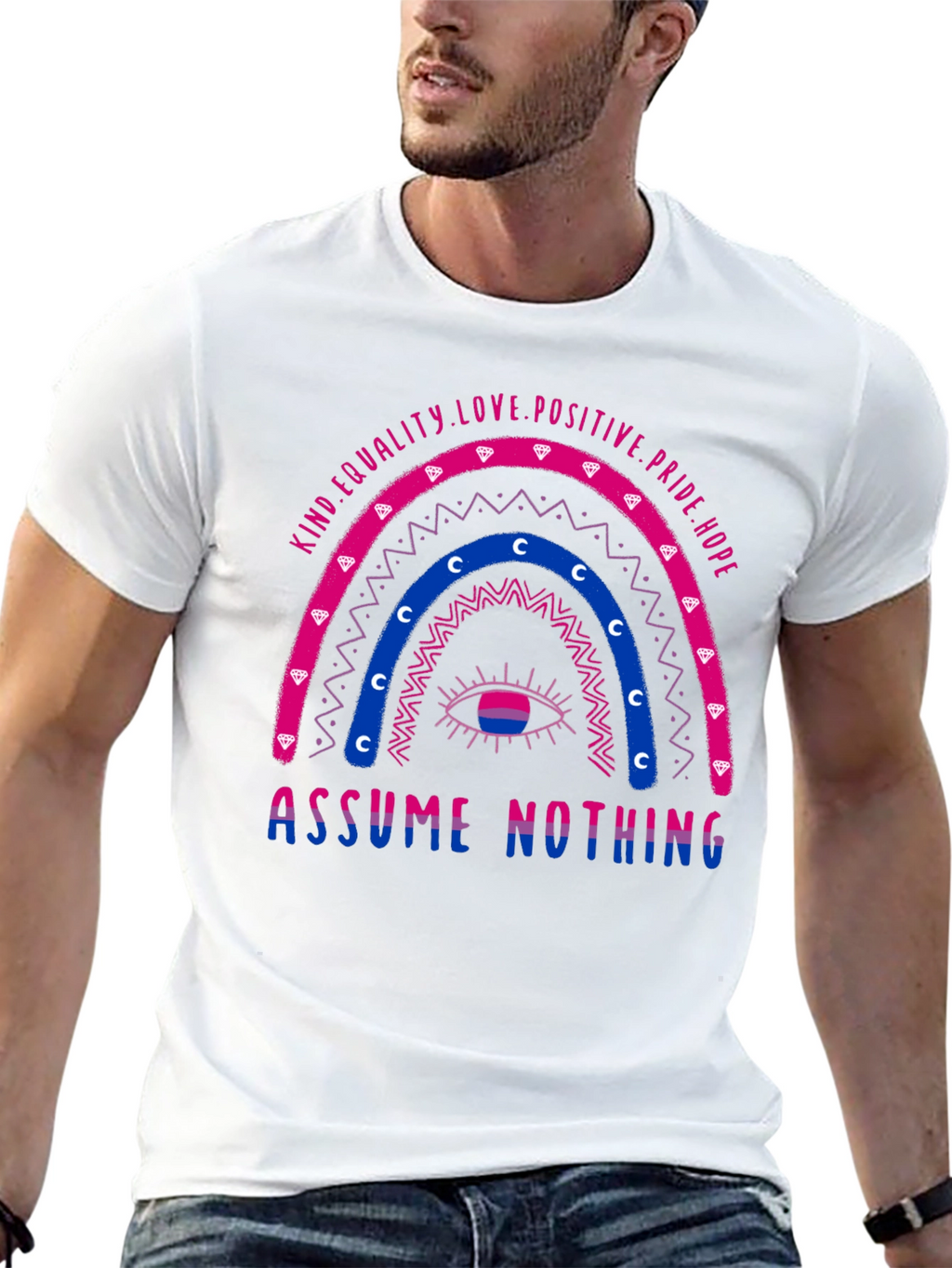 Bisexual Pride T-Shirt - Assume Nothing Rainbow Design