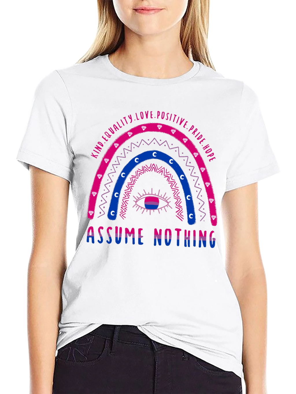 Bisexual Pride T-Shirt - Assume Nothing Rainbow Design