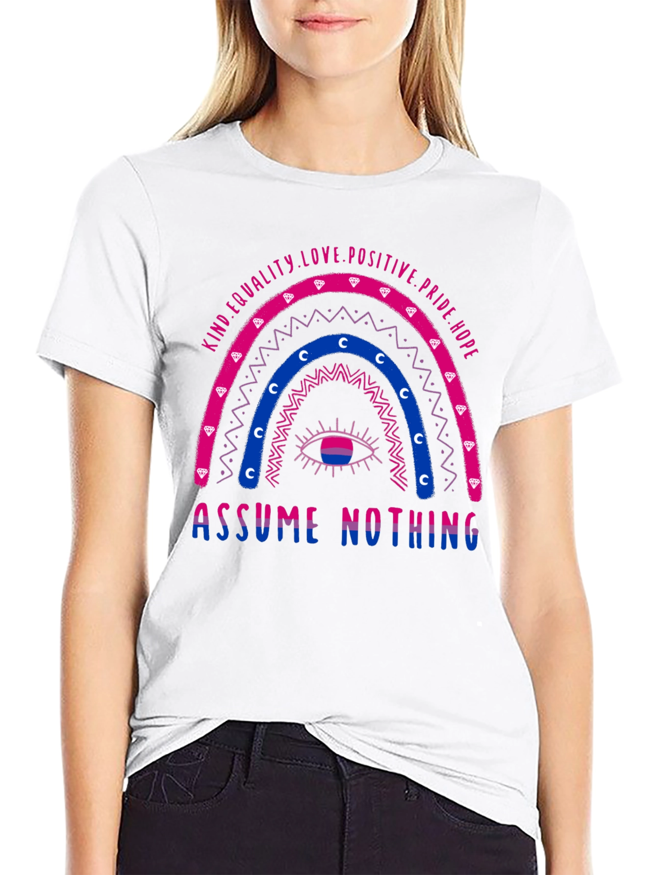 Bisexual Pride T-Shirt - Assume Nothing Rainbow Design