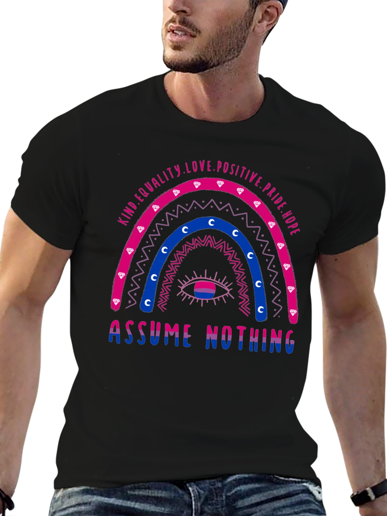 Bisexual Pride T-Shirt - Assume Nothing Rainbow Design