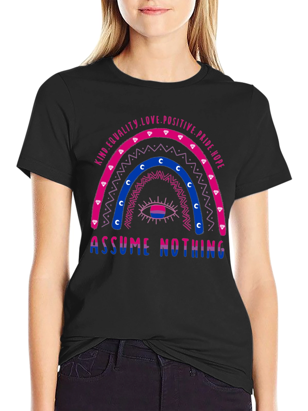 Bisexual Pride T-Shirt - Assume Nothing Rainbow Design