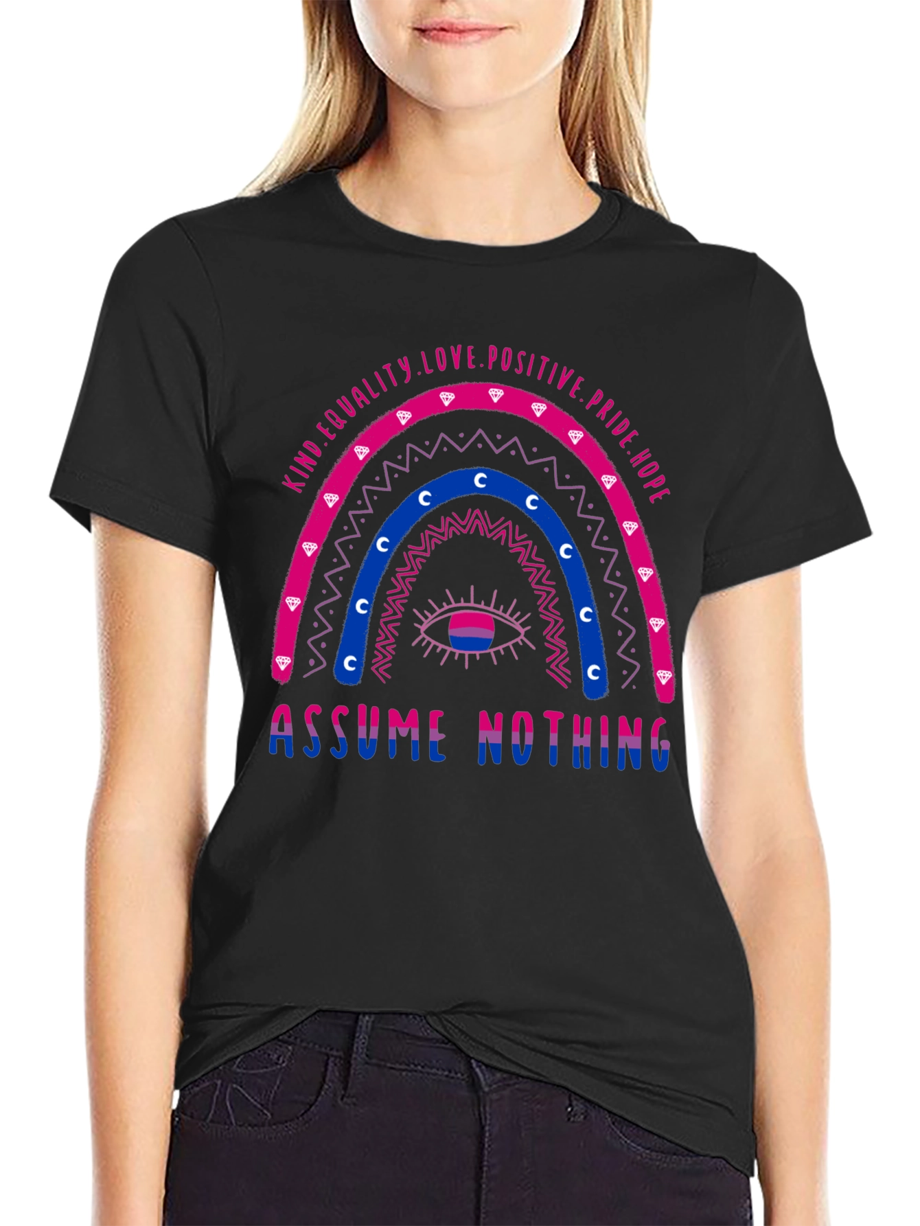 Bisexual Pride T-Shirt - Assume Nothing Rainbow Design