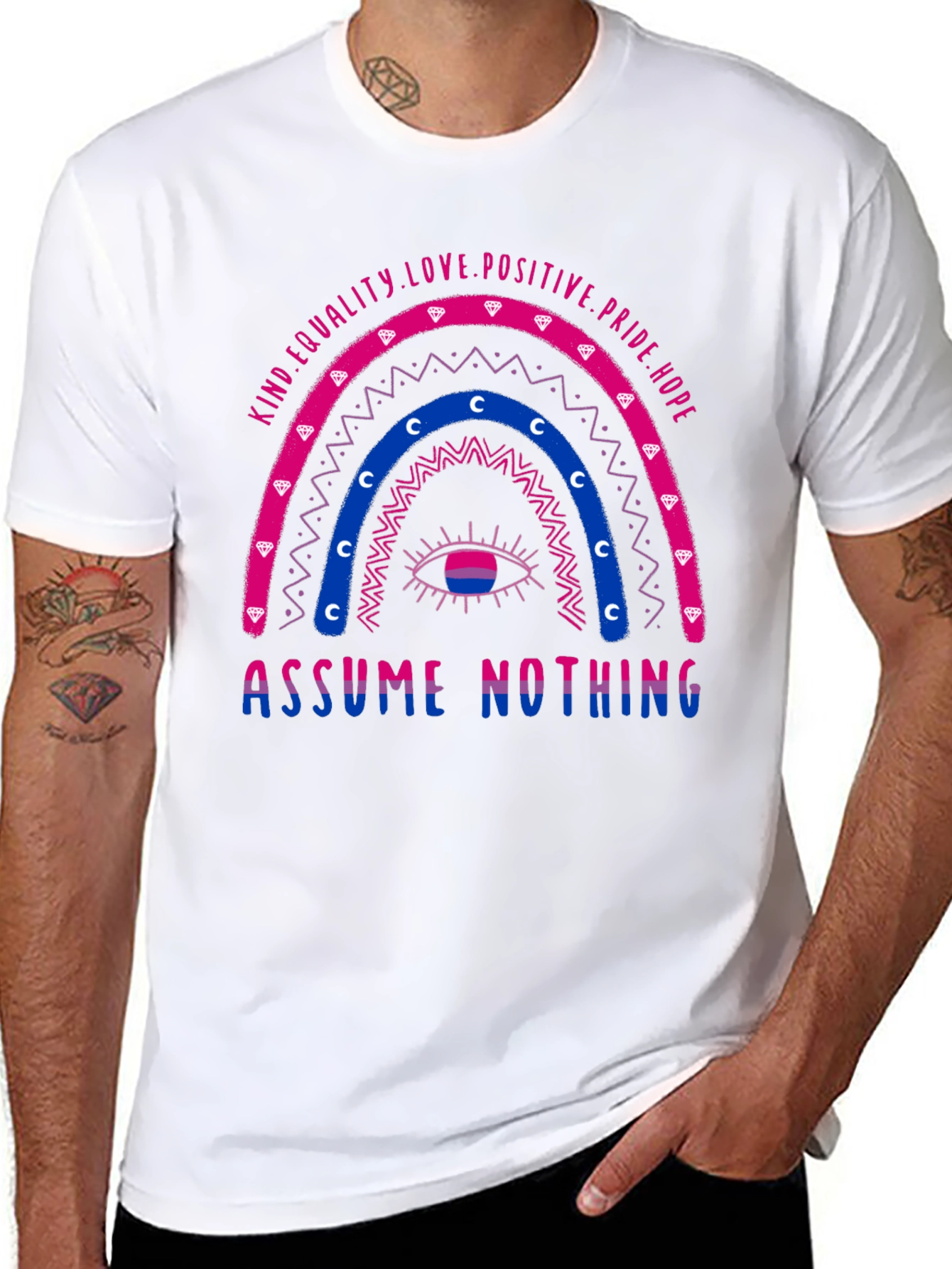 Bisexual Pride T-Shirt - Assume Nothing Rainbow Design