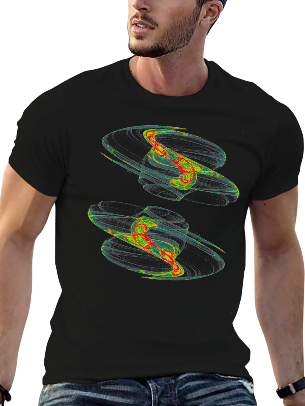 Abstract Vortex Graphic Print Black T-Shirt