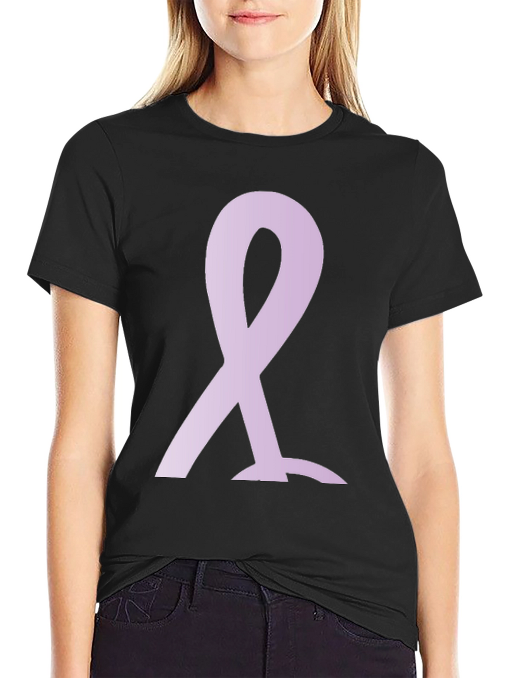Lavender Ribbon Black T-Shirt: Support and Awareness