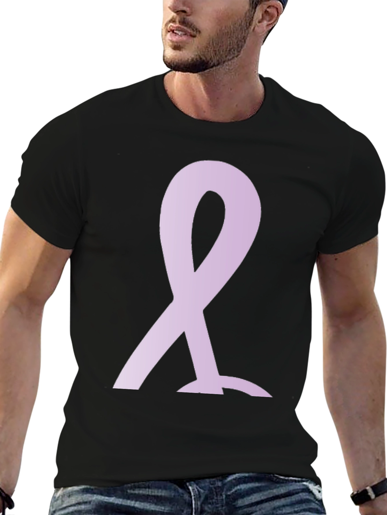 Lavender Ribbon Black T-Shirt: Support and Awareness